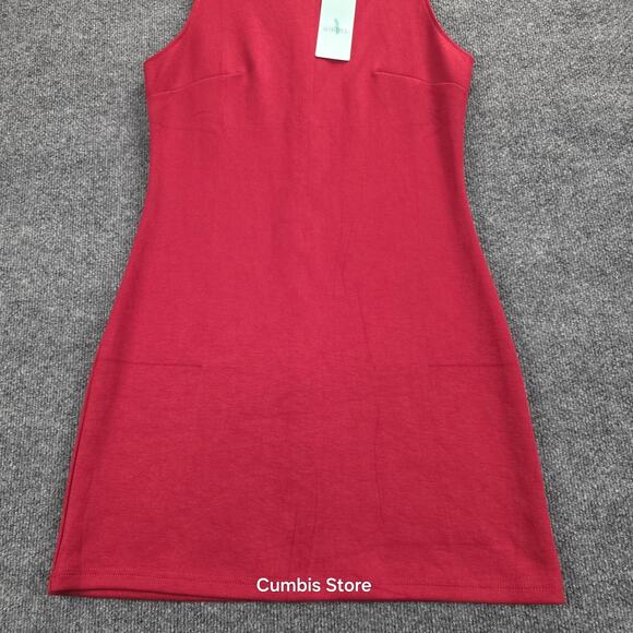 WIHOLL Dress Womens Medium Red Sleeveless Sheath Bodycon Stretch Knit Back Zip - Picture 3 of 14